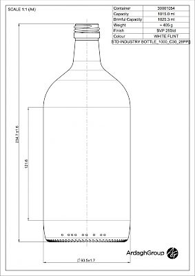 Std 1000 ml, bright glass bottle Glass bottles - Bevpak